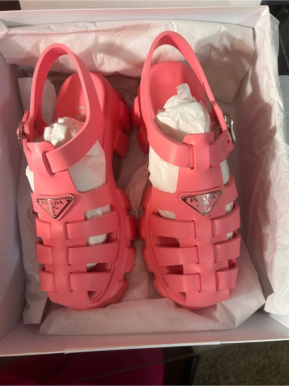 Prada Coral Pink Jelly Platform Fisherman Sandals